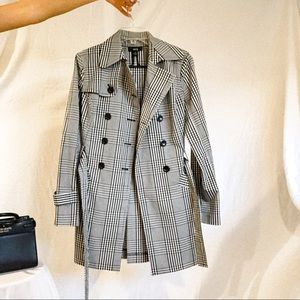 BCX Black and White Belted Gingham Trench Coat Size Medium M
